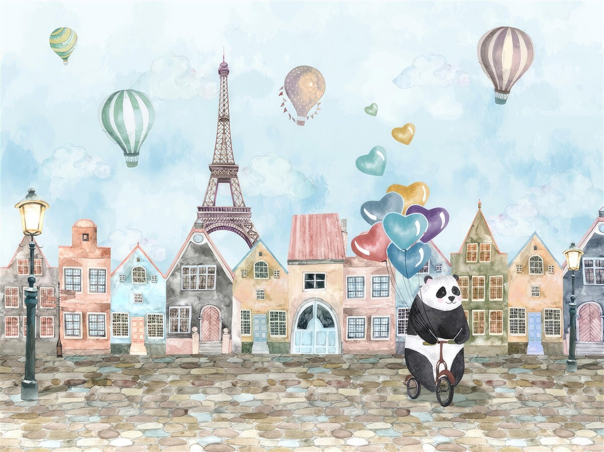 Fototapeten Panda fährt ein Fahrrad in Paris