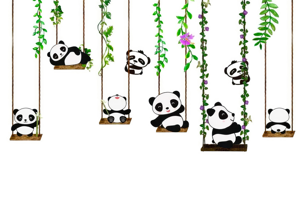 Fototapeten Eine grüne Schaukel schwankt Happy Pandas