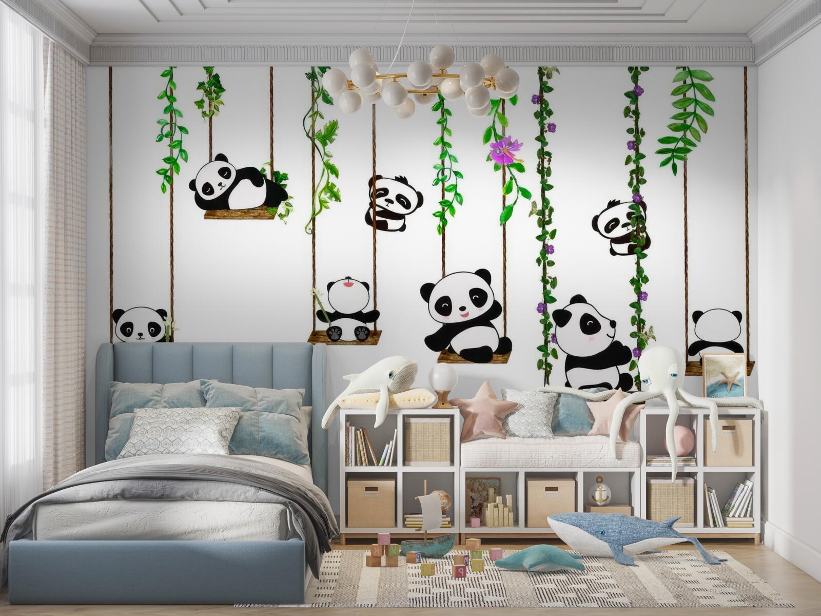 Fototapeten Eine grüne Schaukel schwankt Happy Pandas