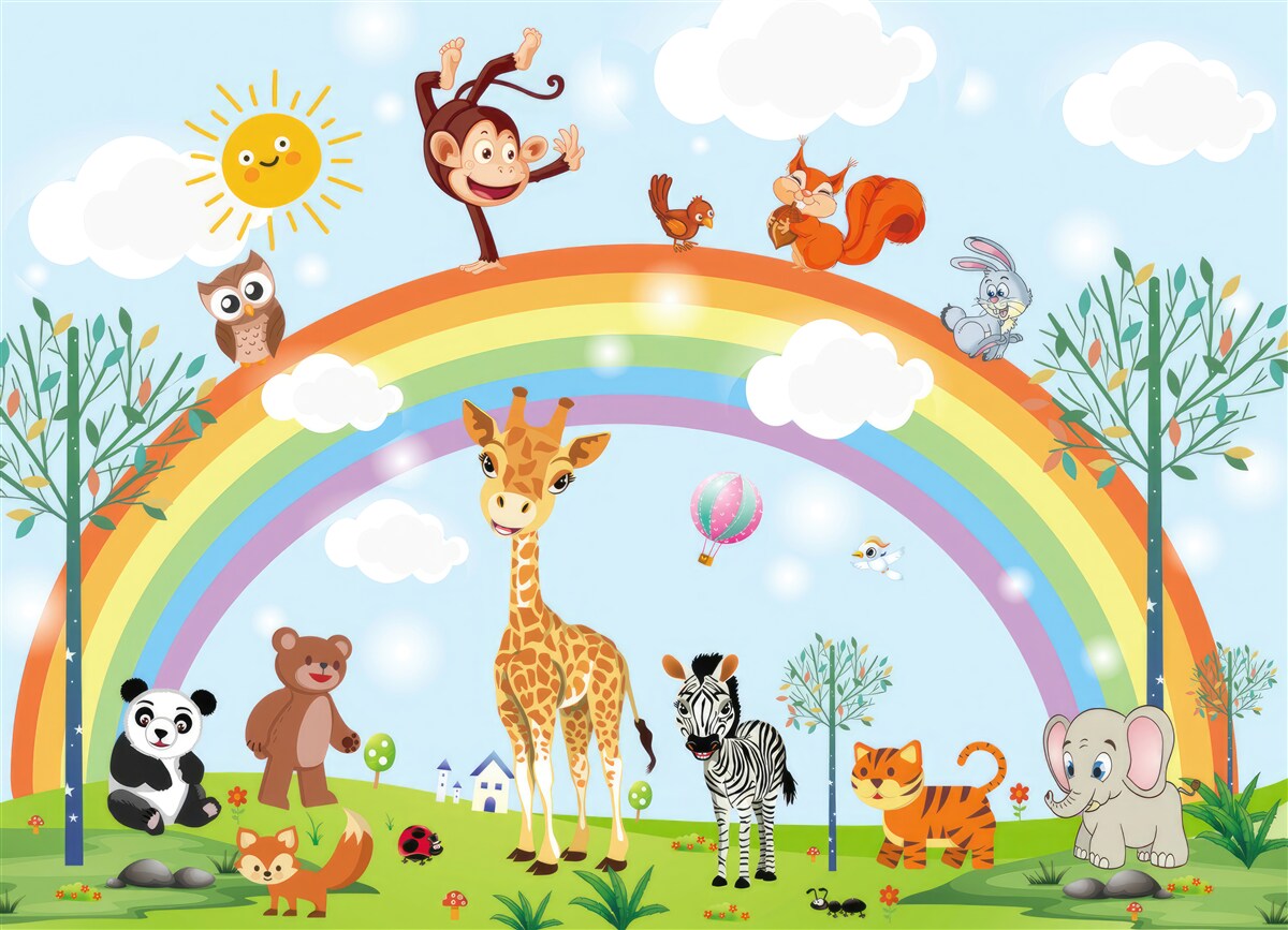 Fototapeten Tiere vor dem Hintergrund des Regenbogens