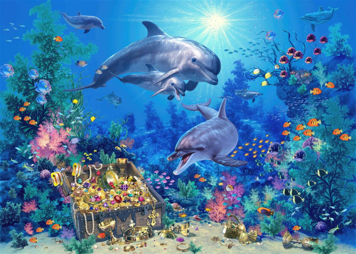 Fototapeten Eine Gruppe von Delfinen in der Unterwasserumgebung