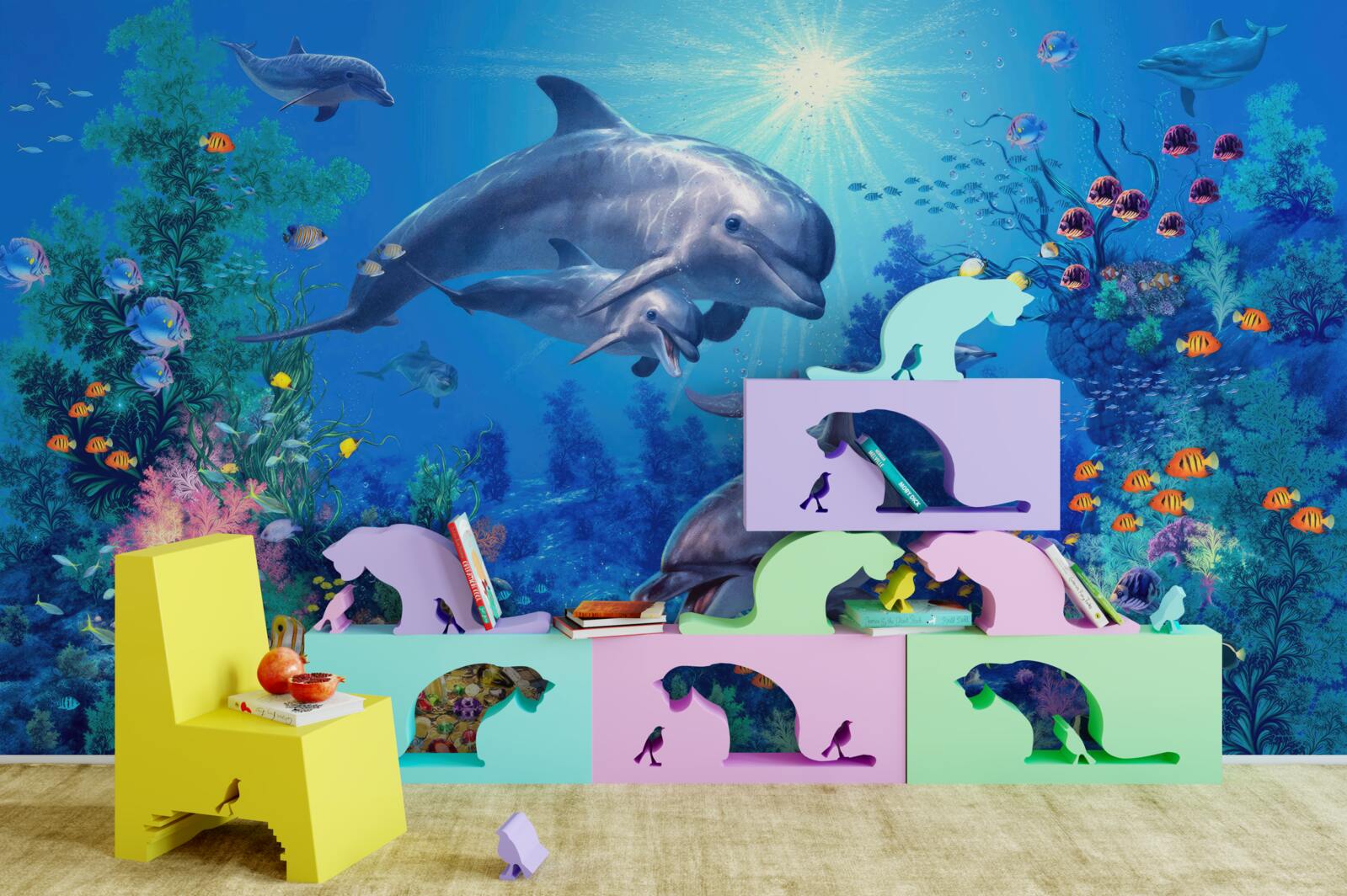 Fototapeten Eine Gruppe von Delfinen in der Unterwasserumgebung