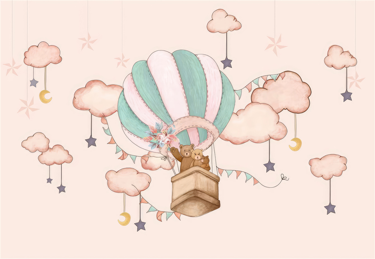 Fototapeten Die ganze Bärenfamilie geht zu einem Ballonflug