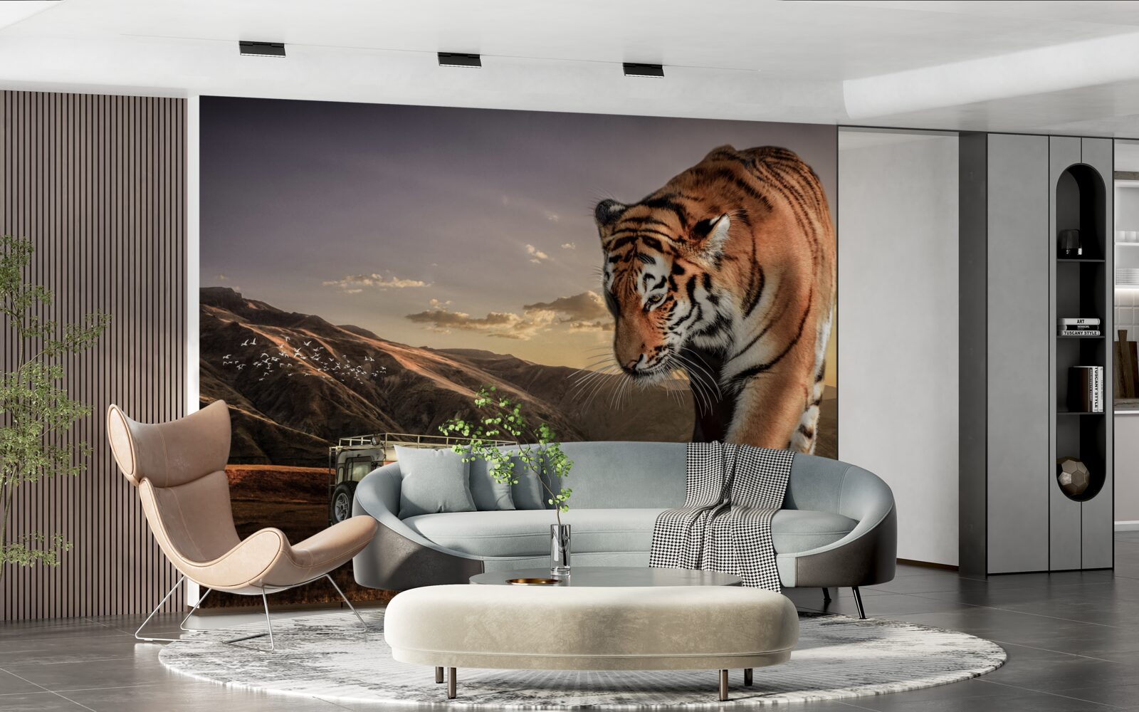 Fototapeten Ein großer Tiger beobachtet das Auto