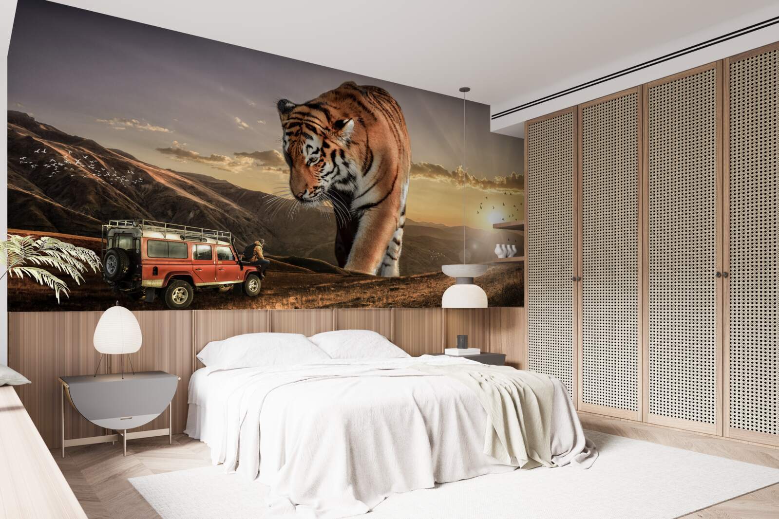 Fototapeten Ein großer Tiger beobachtet das Auto