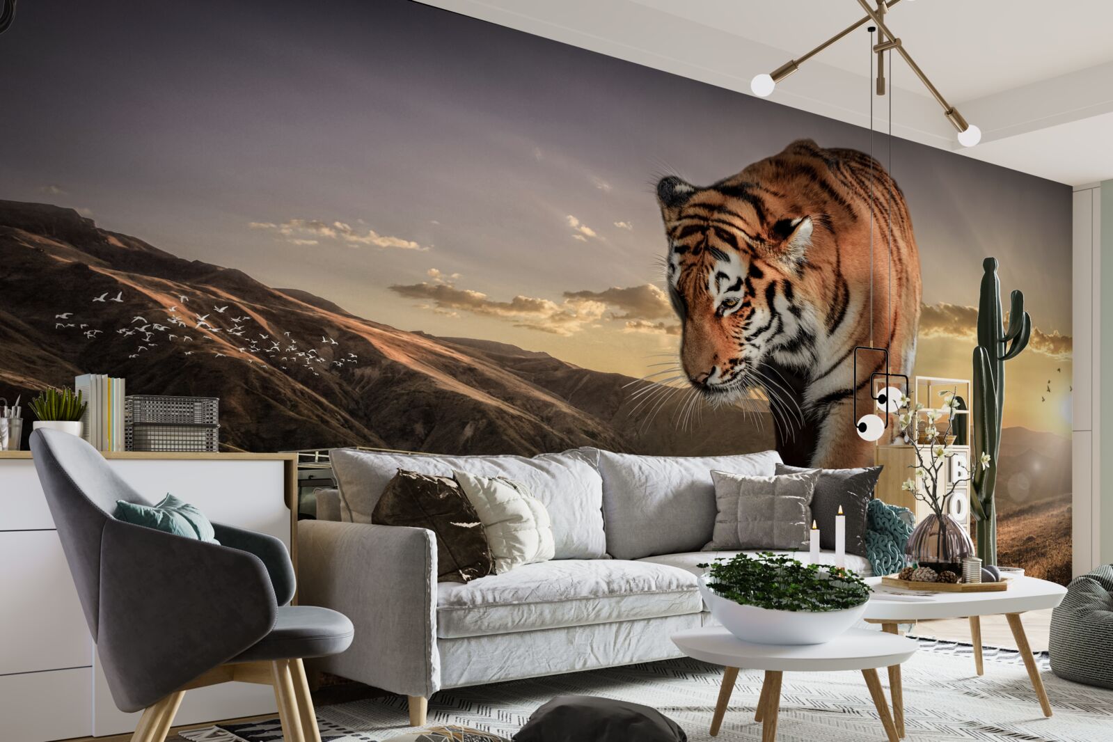 Fototapeten Ein großer Tiger beobachtet das Auto