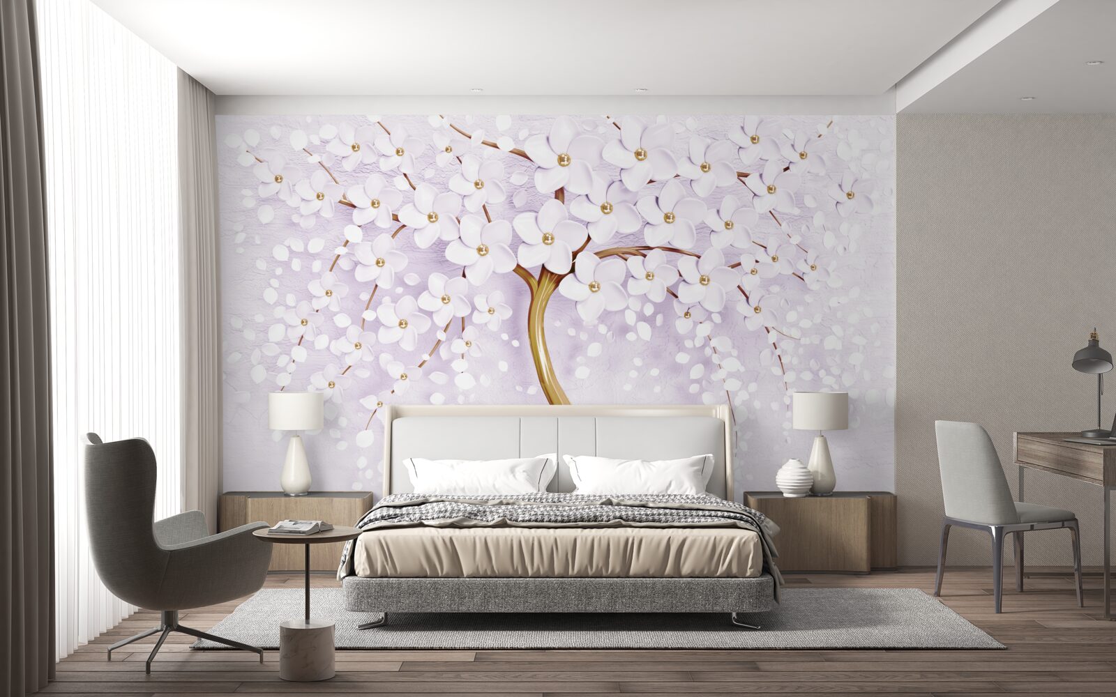 Fototapeten Ein Baum mit kleinen weißen Blüten