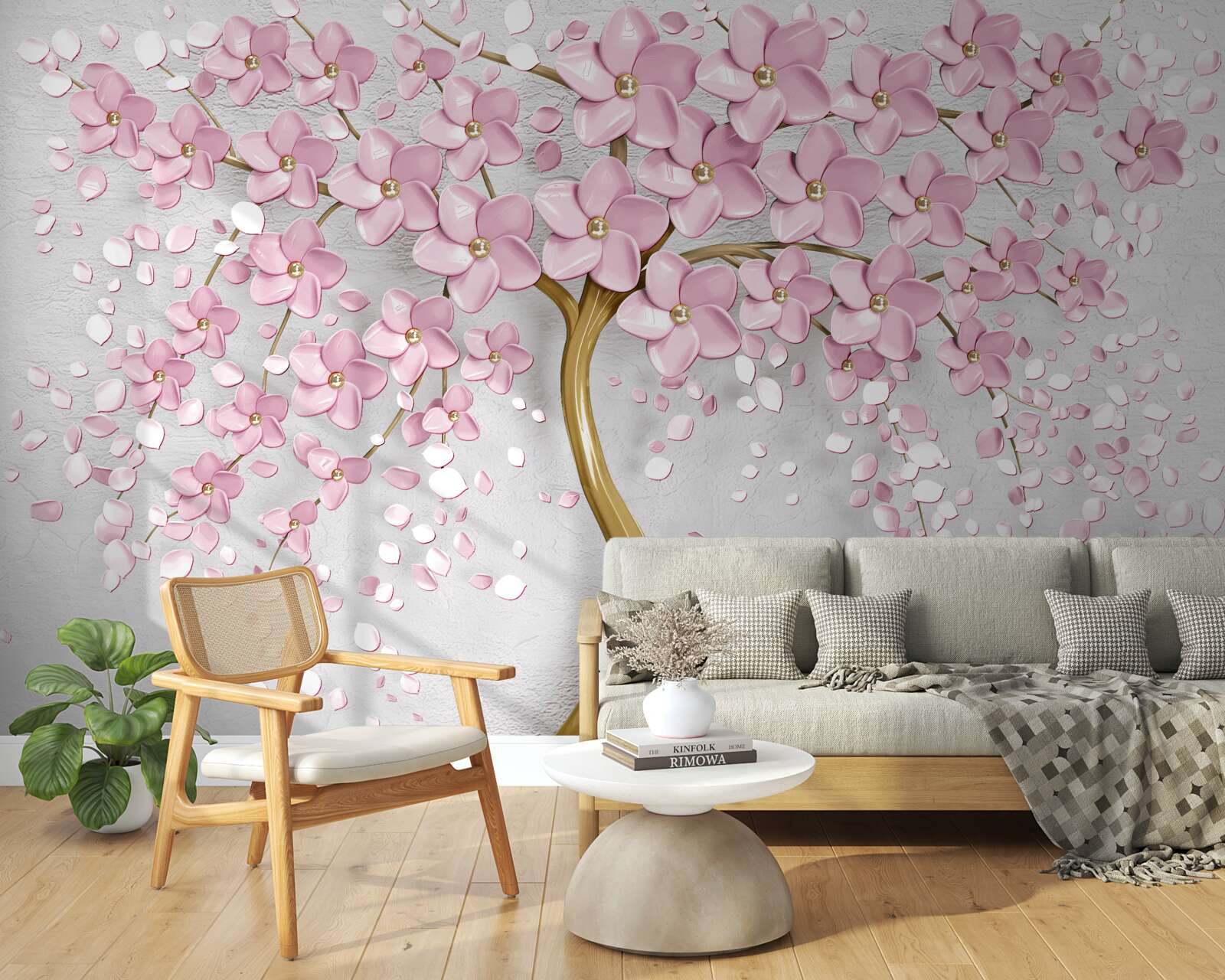 Fototapeten Ein Baum mit gekrümmten Kofferraum und rosa Blüten