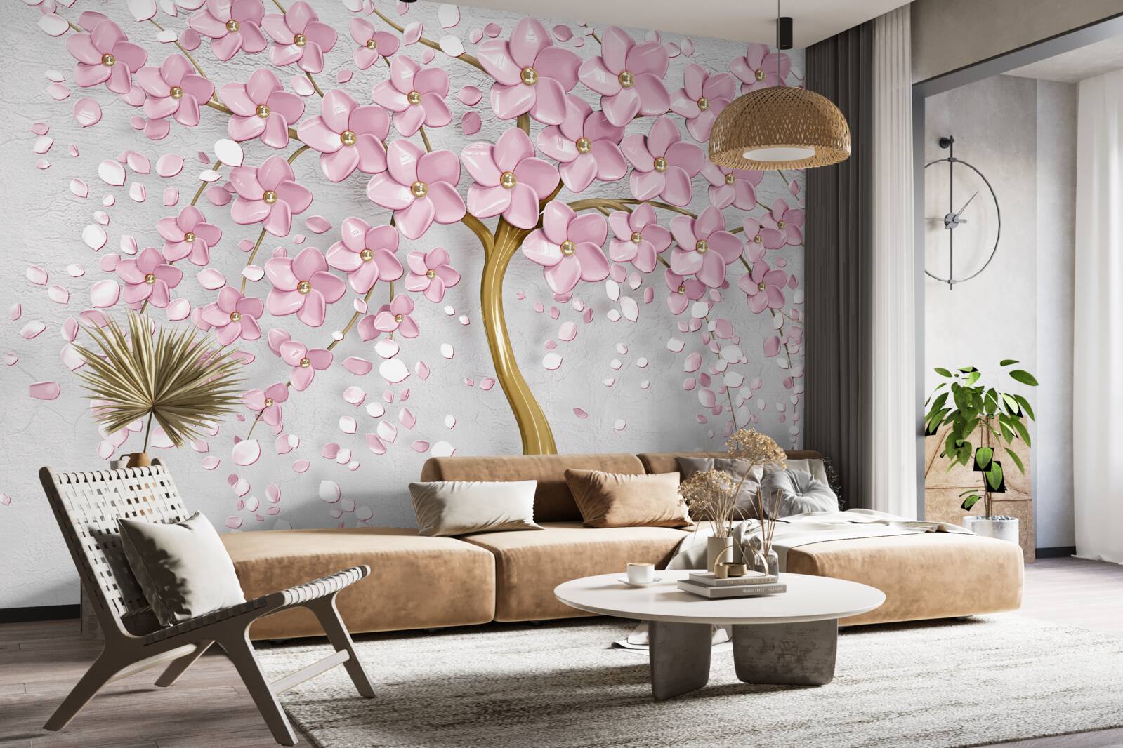 Fototapeten Ein Baum mit gekrümmten Kofferraum und rosa Blüten