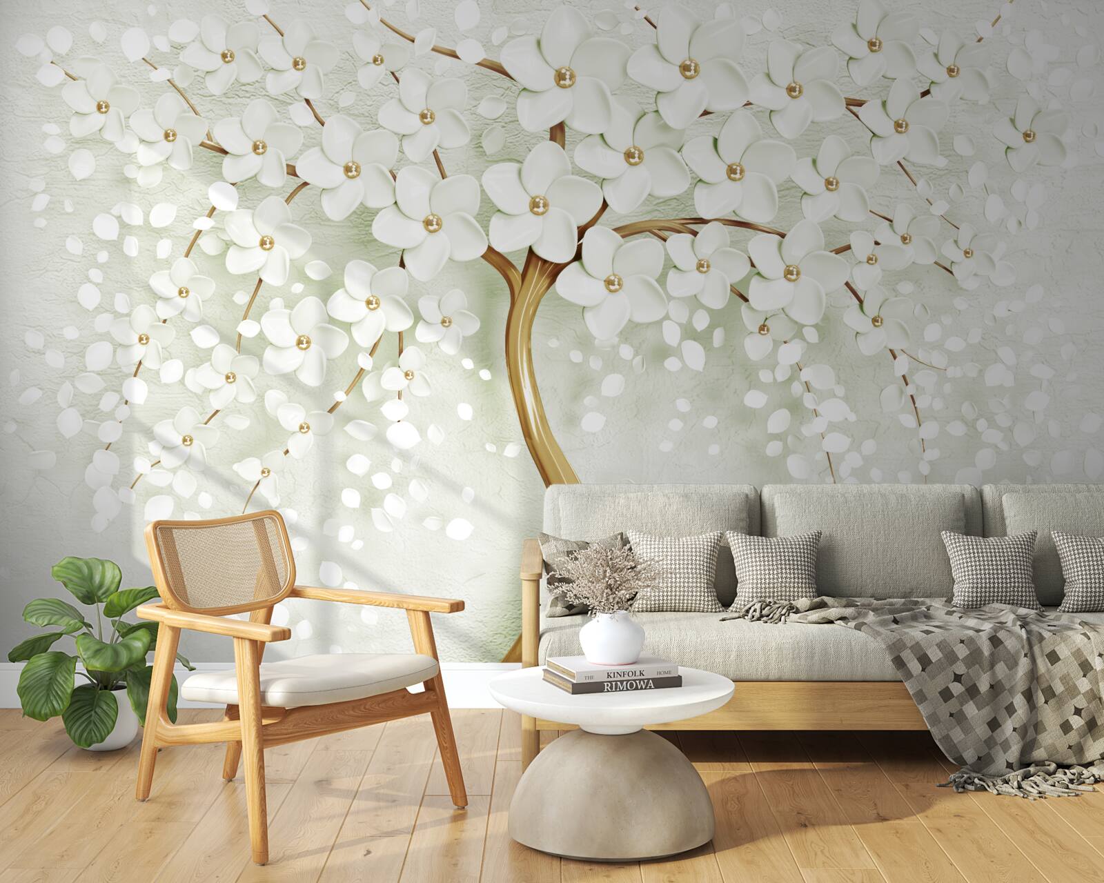 Fototapeten Ein Baum mit schneebedeckten Blumen im Sommer