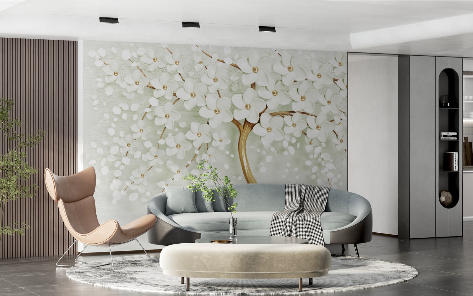 Fototapeten Ein Baum mit schneebedeckten Blumen im Sommer