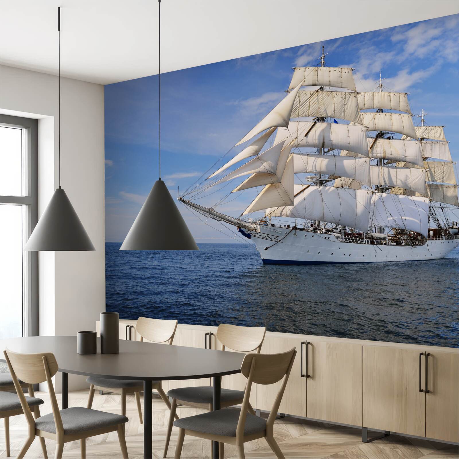 Fototapeten Weißes Schiff auf dem Wasser