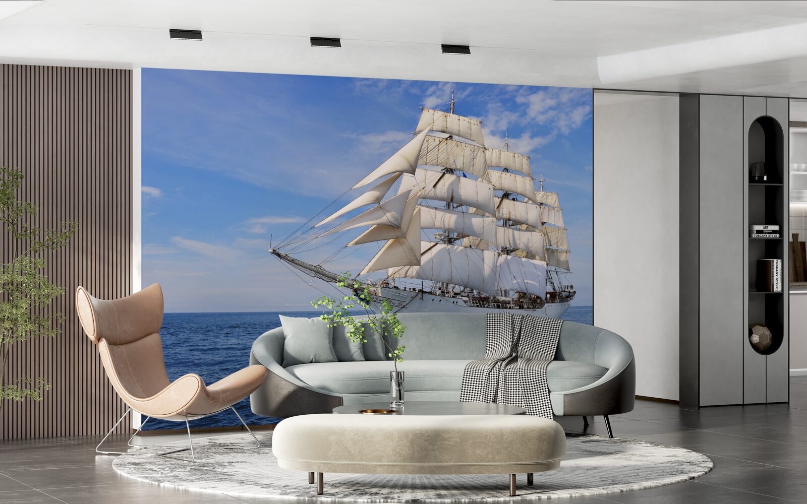 Fototapeten Weißes Schiff auf dem Wasser