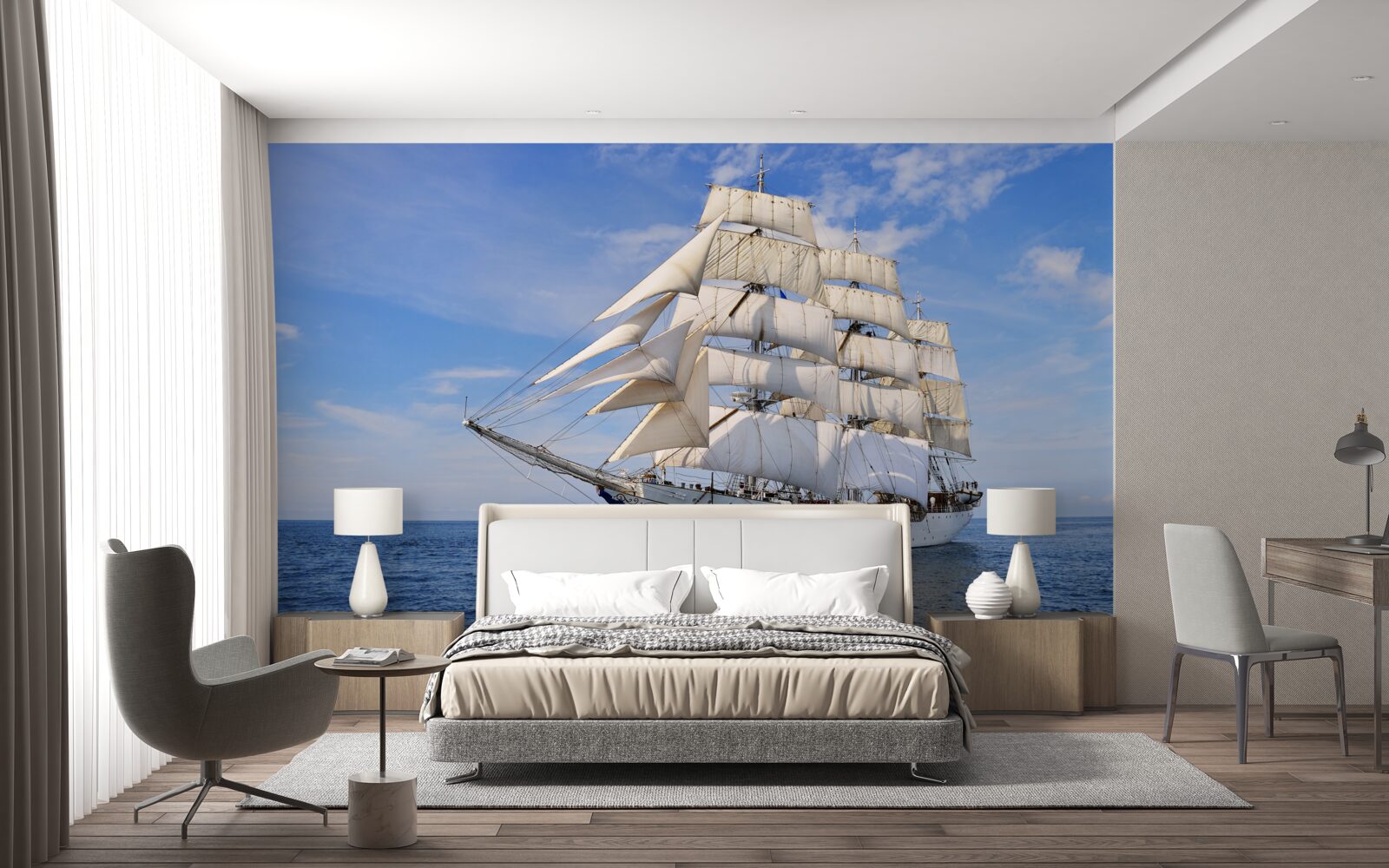 Fototapeten Weißes Schiff auf dem Wasser
