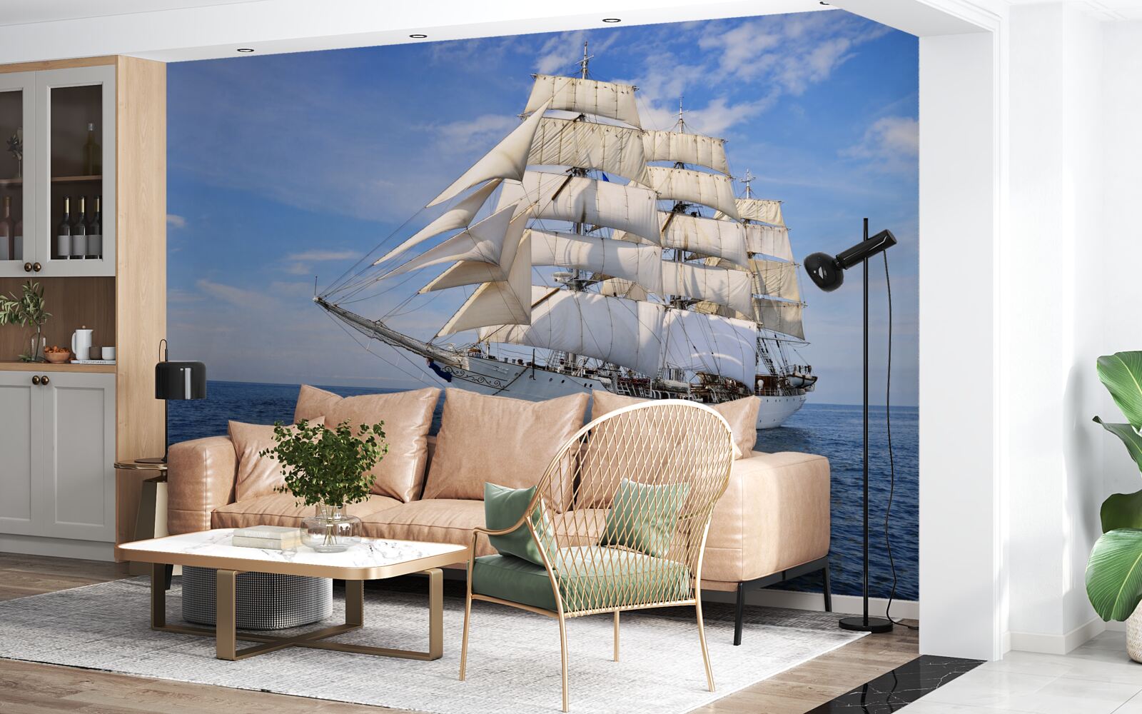 Fototapeten Weißes Schiff auf dem Wasser