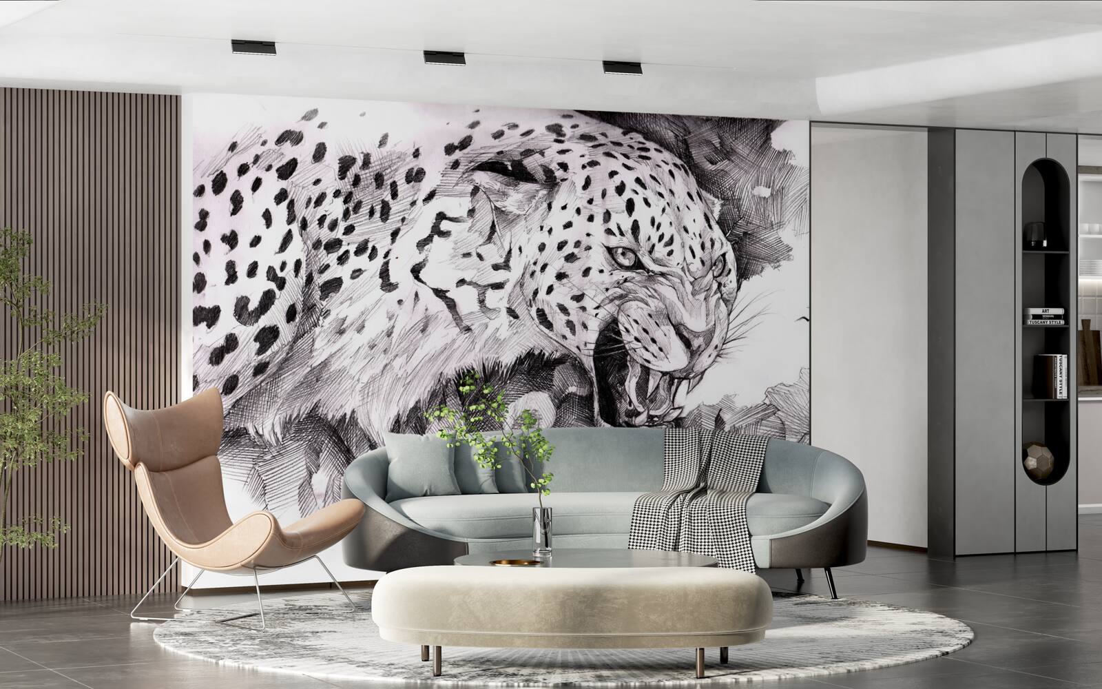 Fototapeten Aggressiver Leopard in Schwarz -Weiß -Farben