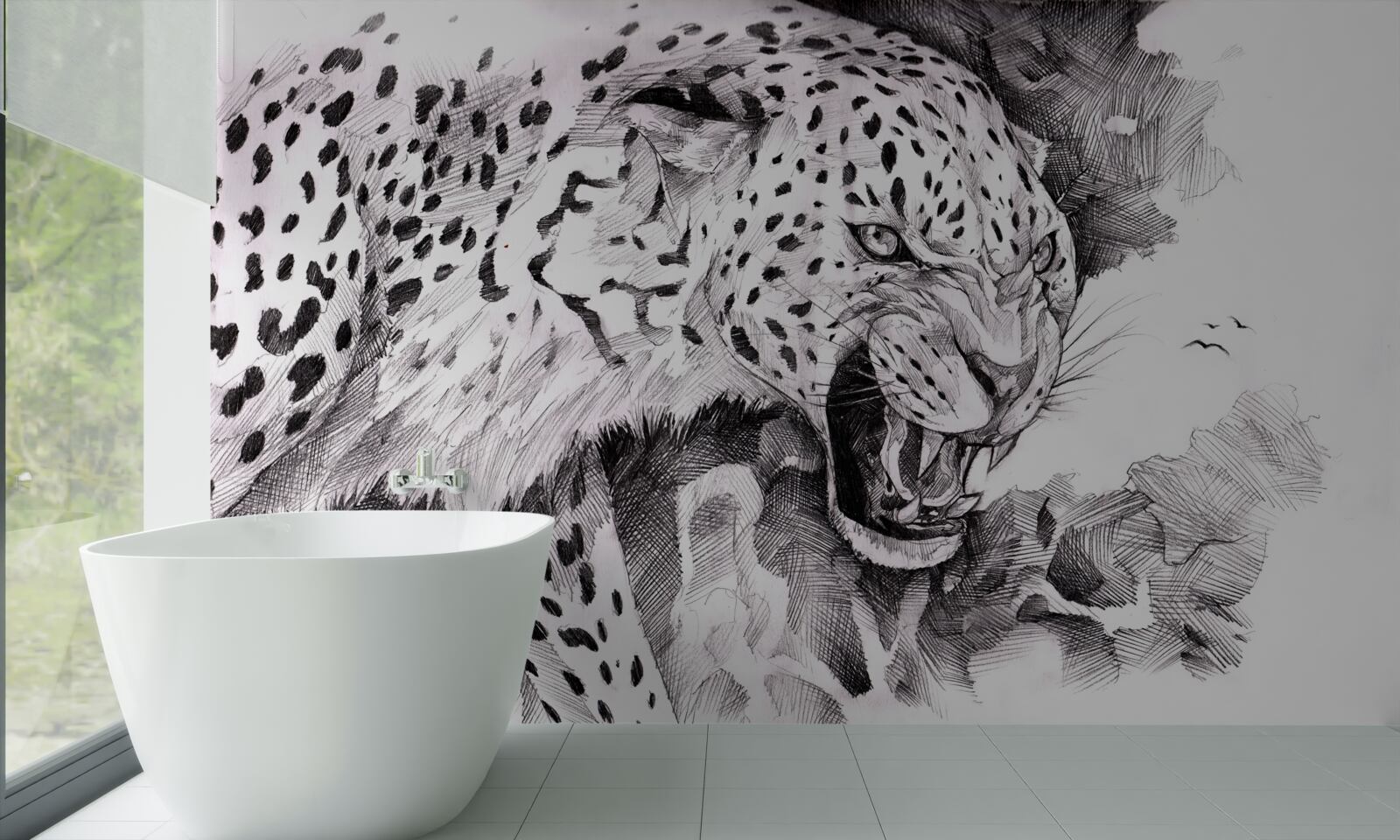Fototapeten Aggressiver Leopard in Schwarz -Weiß -Farben