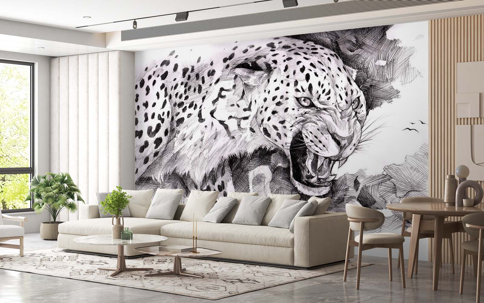 Fototapeten Aggressiver Leopard in Schwarz -Weiß -Farben