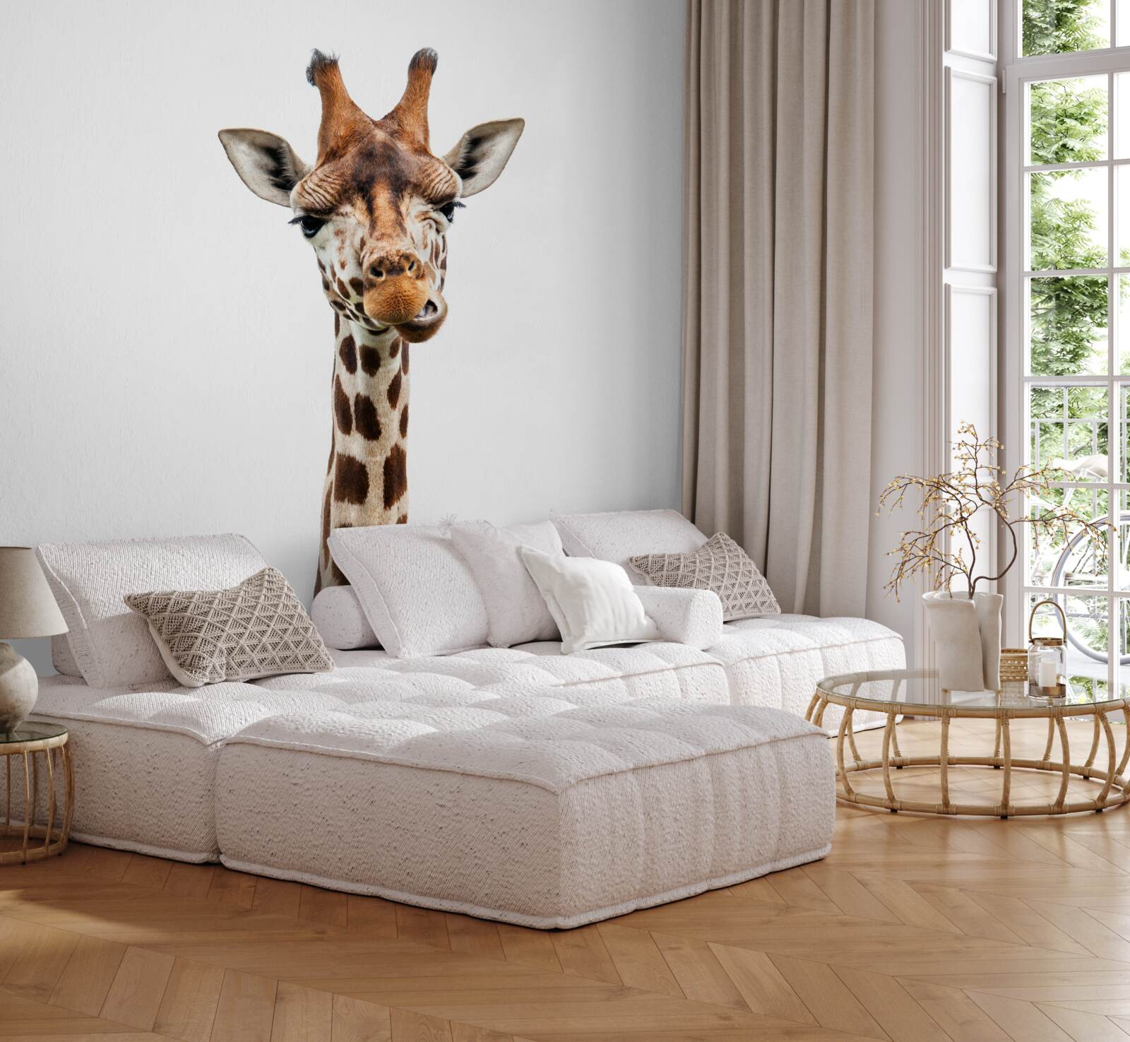 Fototapeten Ein ungewöhnlicher Ausdruck im Gesicht der Giraffe