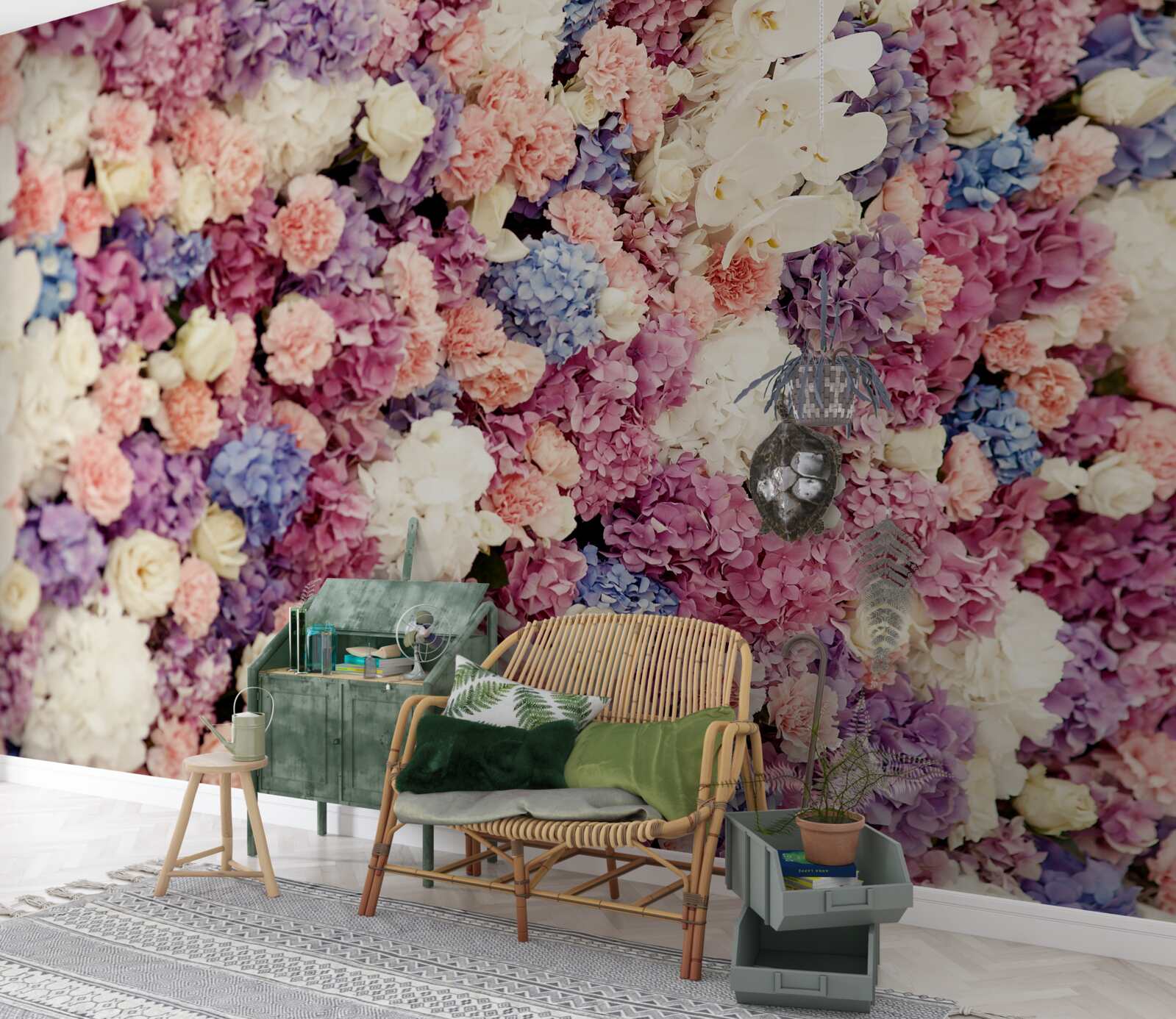 Fototapeten Hintergrund von mehrfach gefärbten Blumen