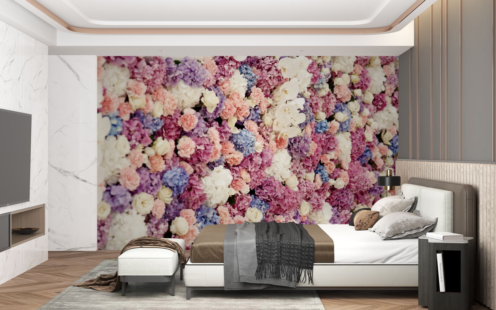 Fototapeten Hintergrund von mehrfach gefärbten Blumen