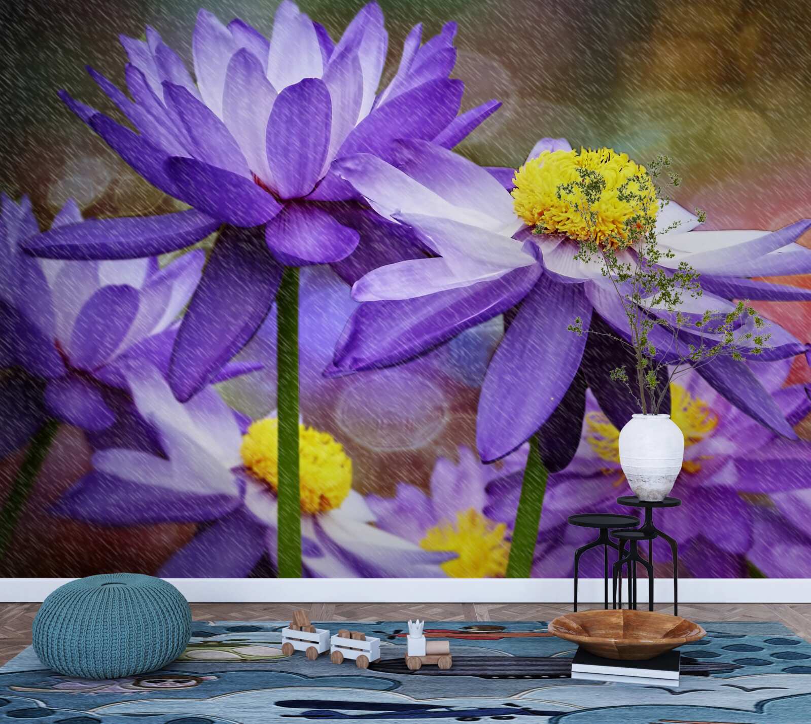 Fototapeten lila Blüten mit einem gelben Agenten