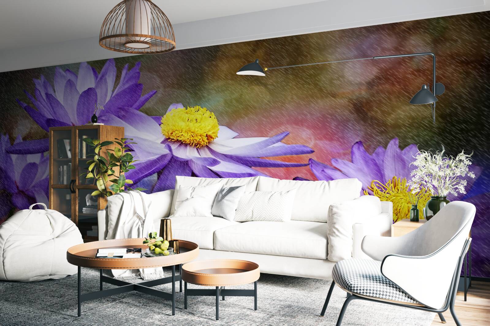 Fototapeten lila Blüten mit einem gelben Agenten