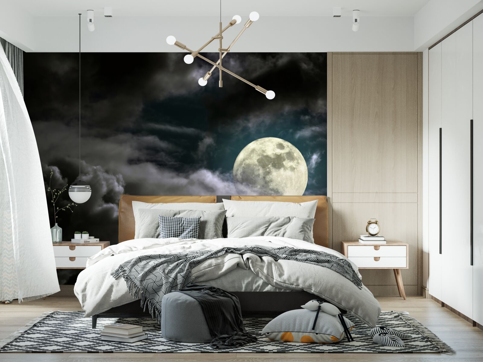 Fototapeten Heller Mond hinter den Wolken versteckt