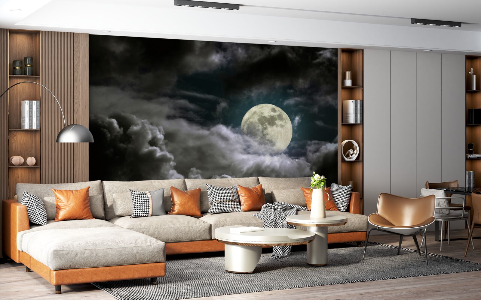Fototapeten Heller Mond hinter den Wolken versteckt