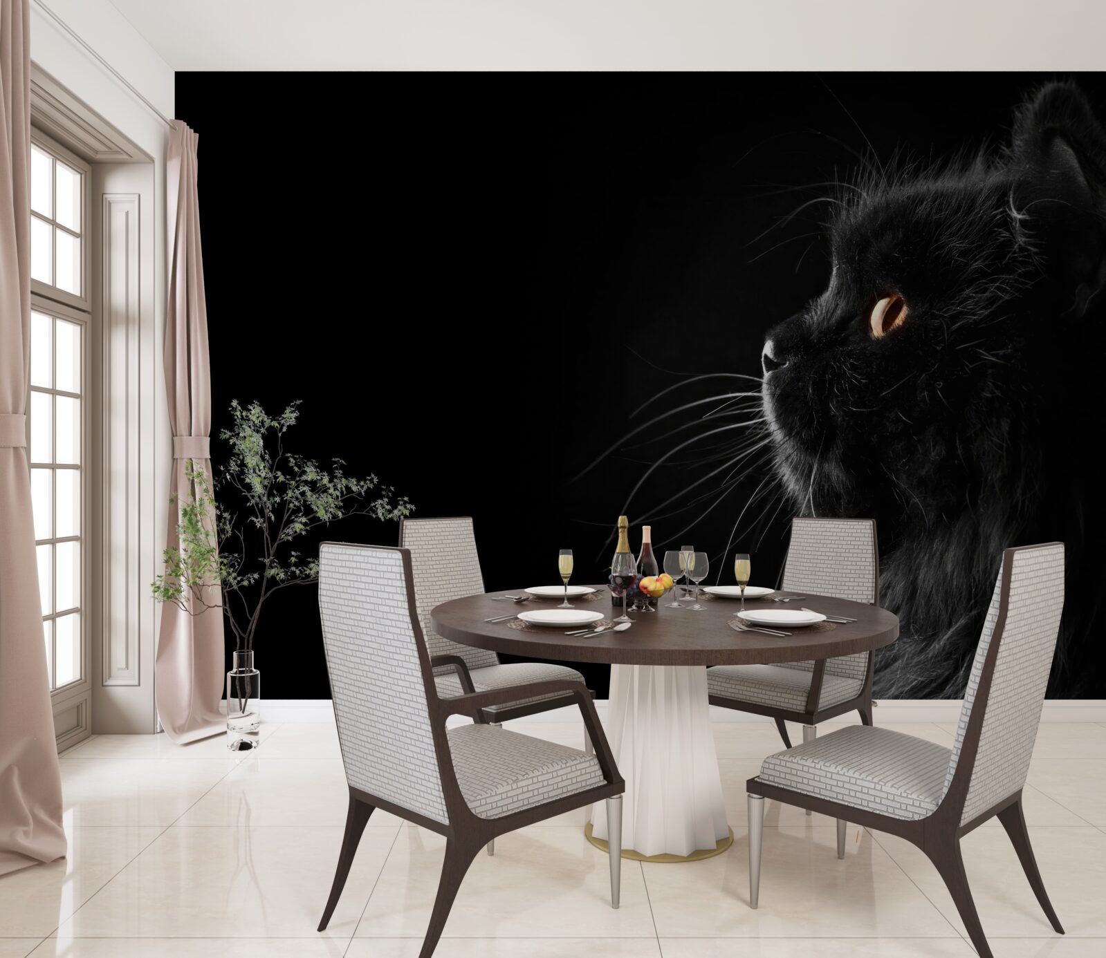 Fototapeten schwarze Katze auf einem dunklen Hintergrund