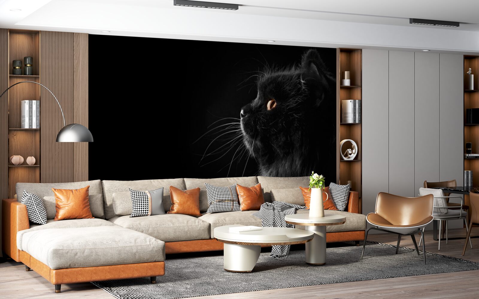 Fototapeten schwarze Katze auf einem dunklen Hintergrund