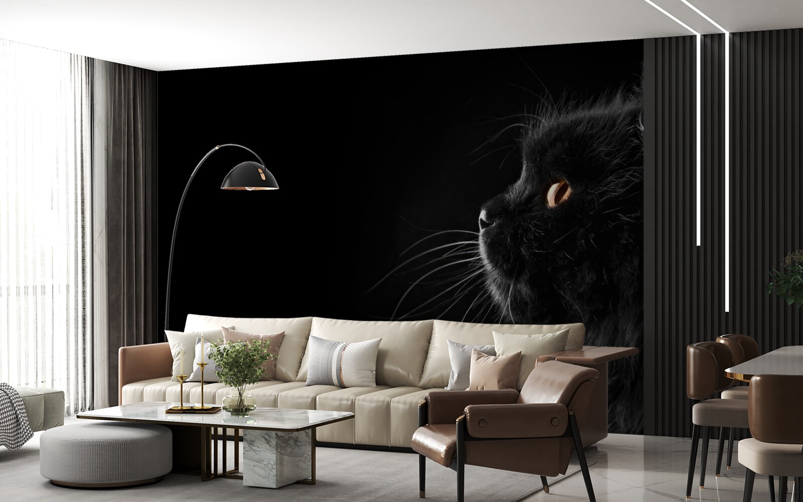 Fototapeten schwarze Katze auf einem dunklen Hintergrund