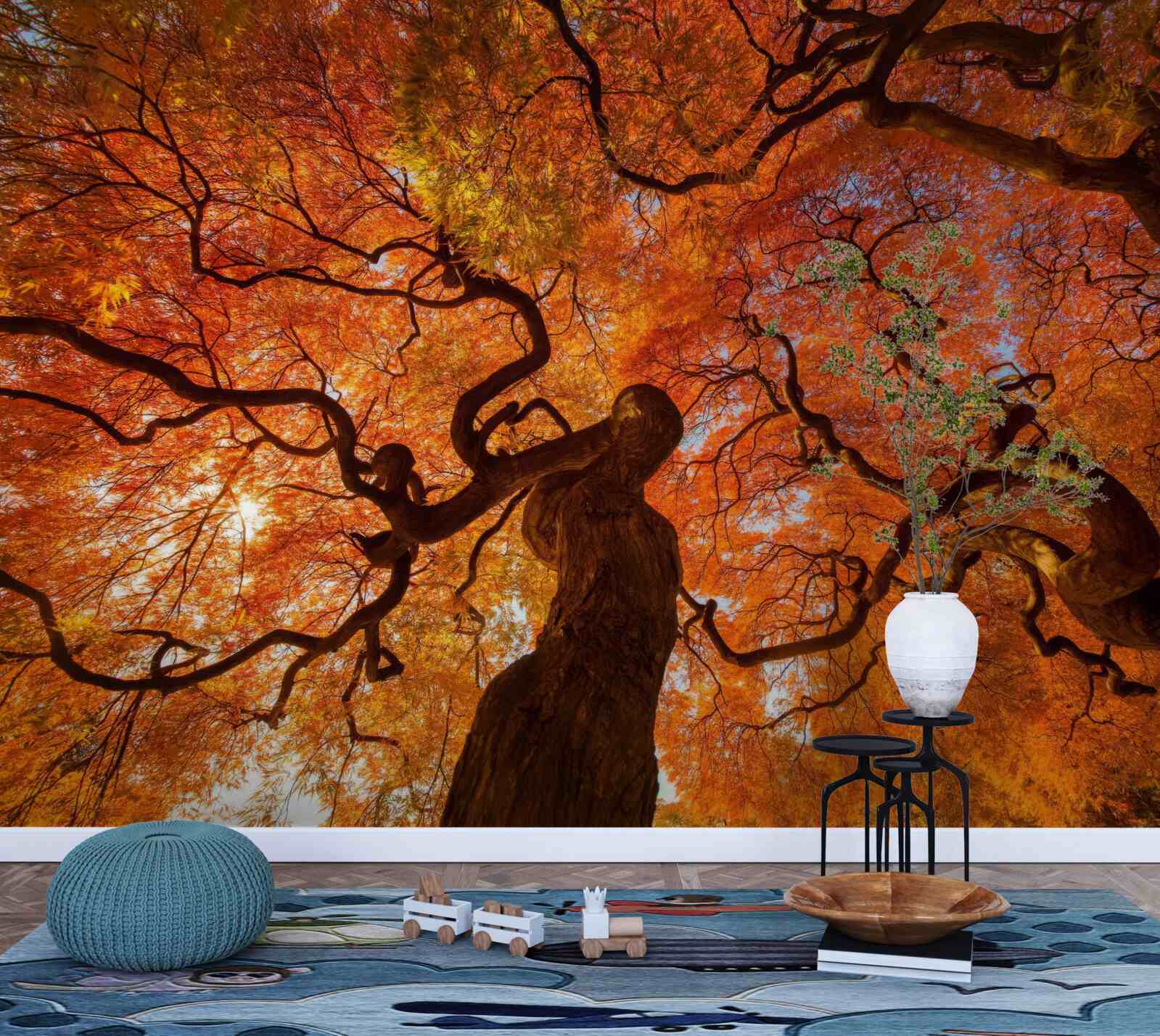 Fototapeten Ansicht von unten zum Baum im Herbst