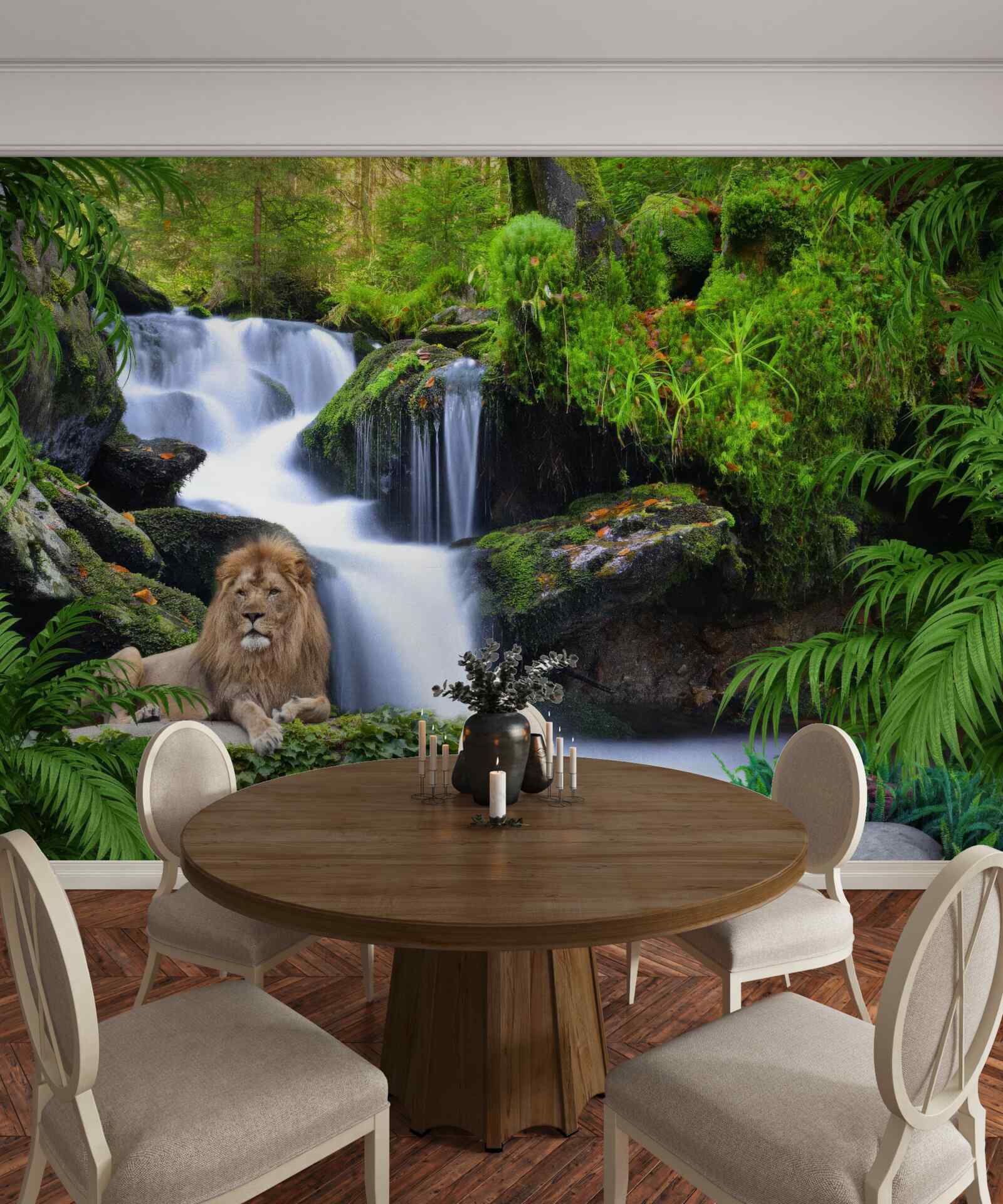 Fototapeten Es gibt einen Löwen am Wasserfall