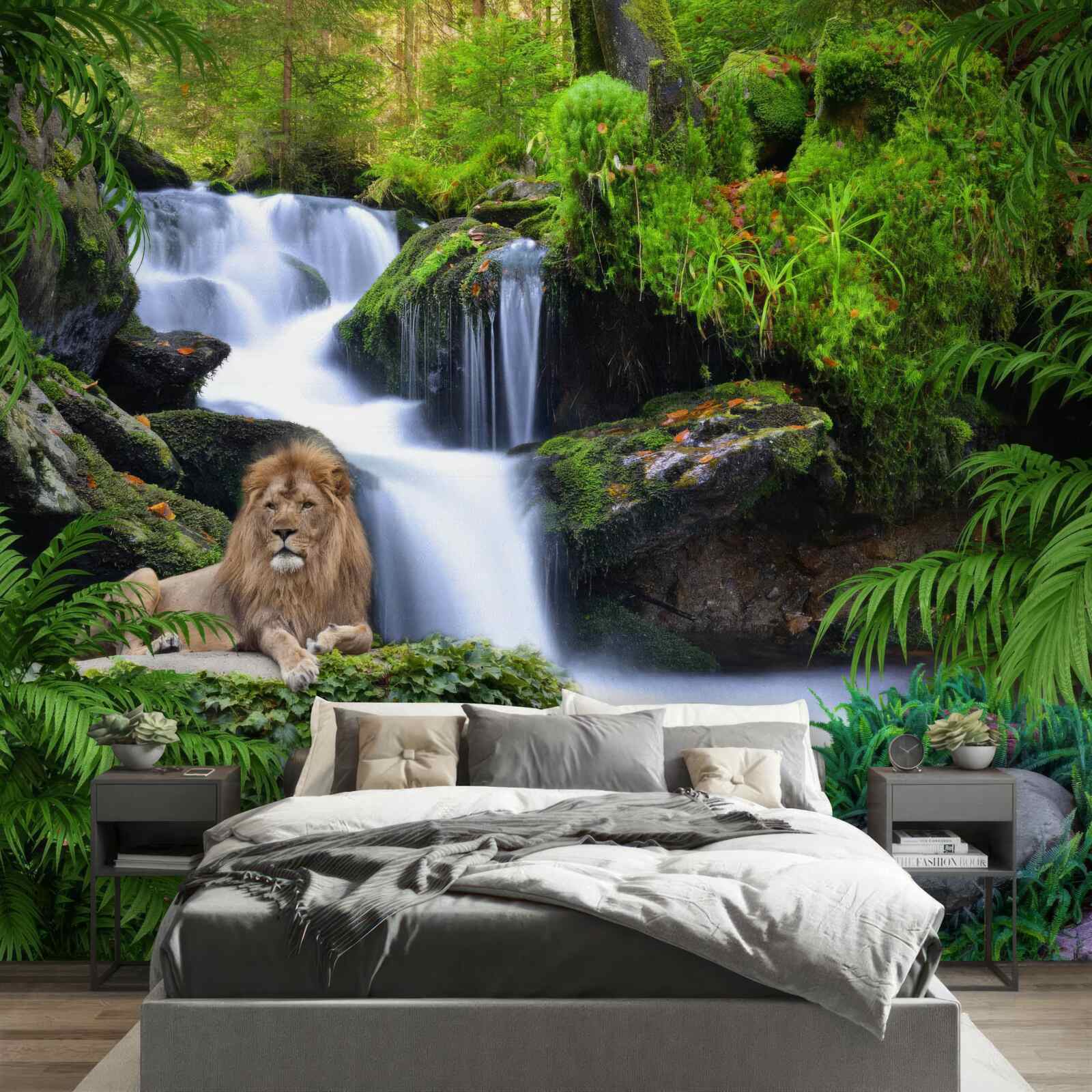 Fototapeten Es gibt einen Löwen am Wasserfall