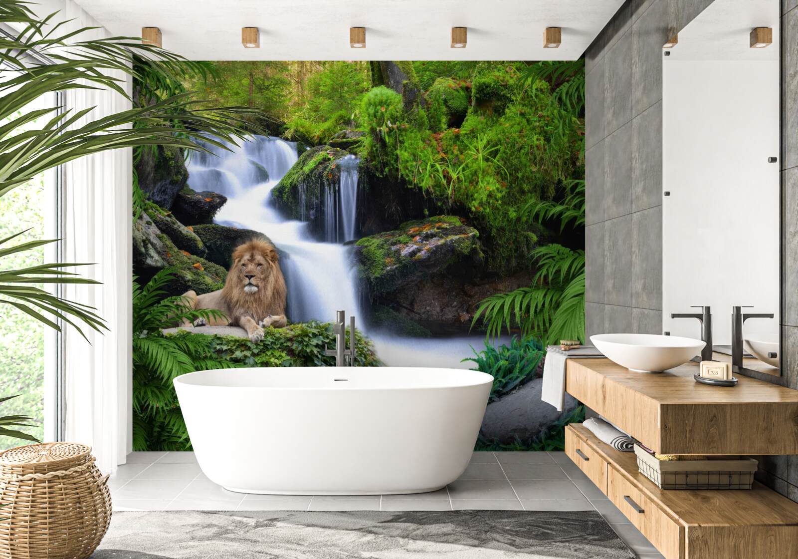 Fototapeten Es gibt einen Löwen am Wasserfall