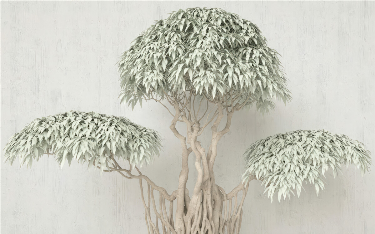 Fototapeten Ein Baum mit Blättern auf grauem Hintergrund