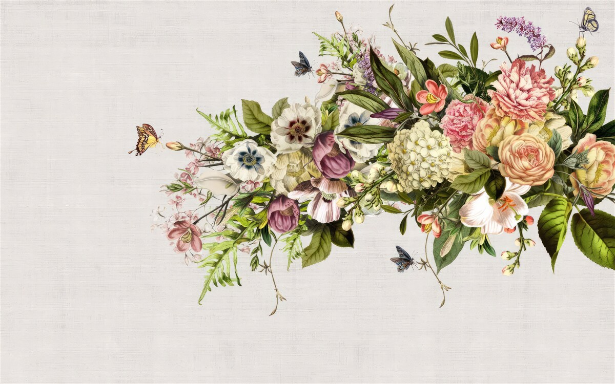 Fototapeten Schmetterlinge fliegen auf schönen Blumen