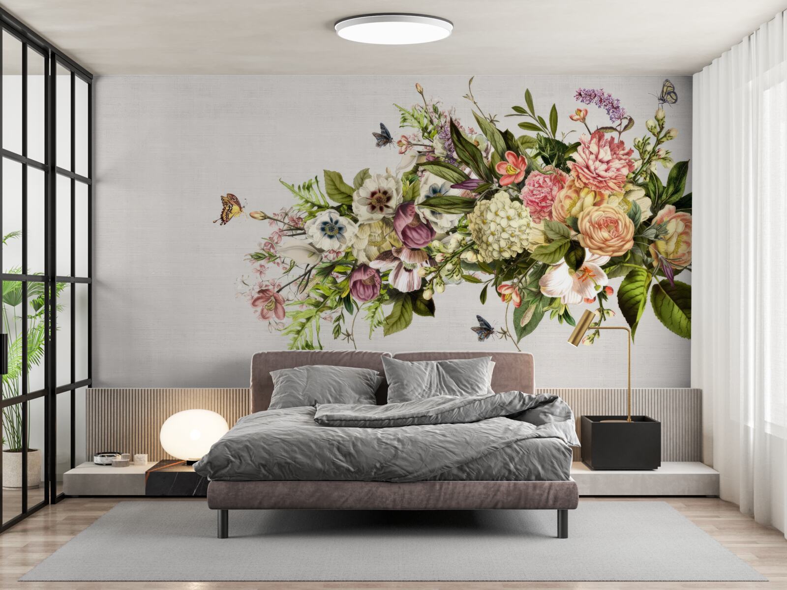 Fototapeten Schmetterlinge fliegen auf schönen Blumen