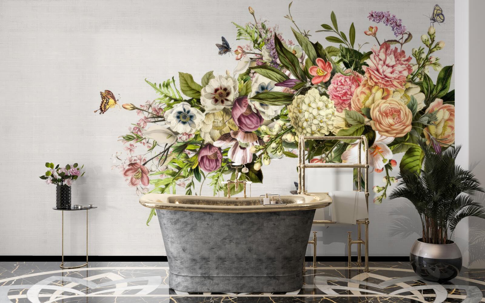 Fototapeten Schmetterlinge fliegen auf schönen Blumen