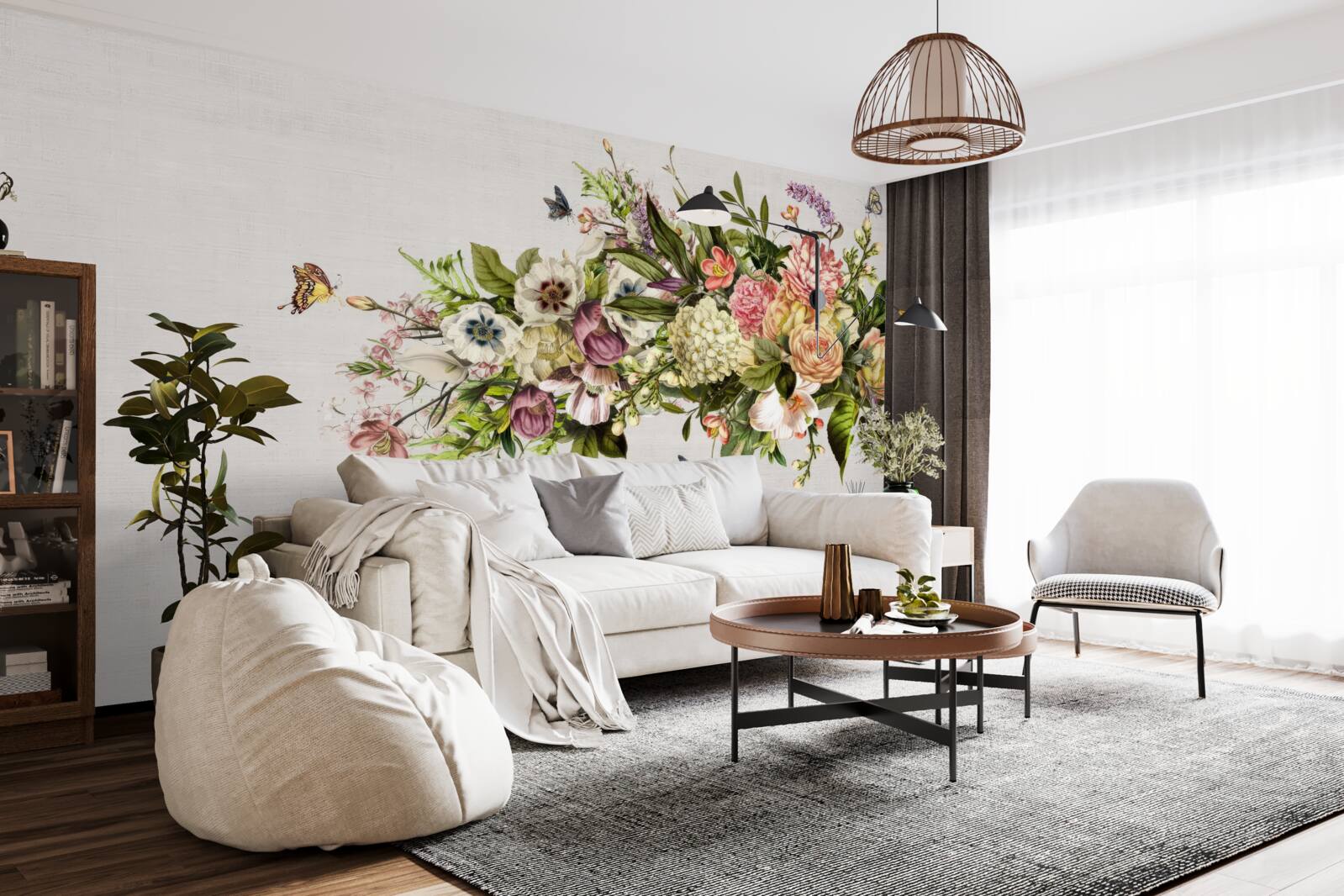 Fototapeten Schmetterlinge fliegen auf schönen Blumen