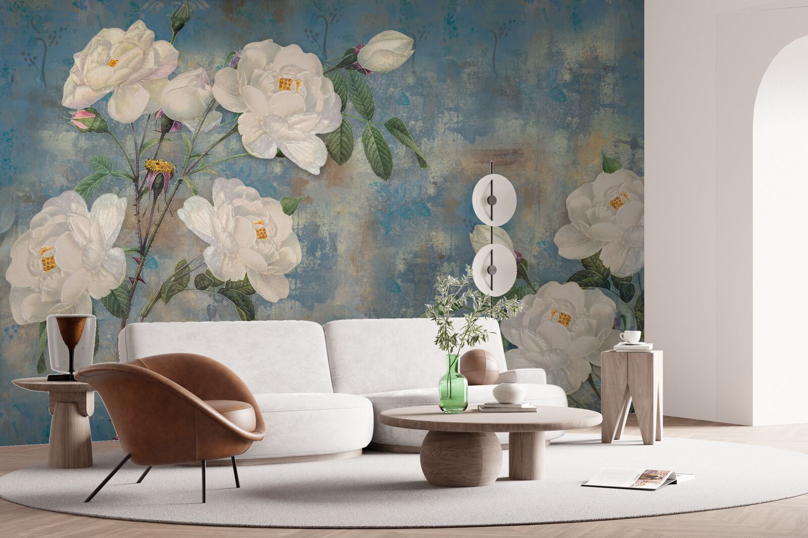 Fototapeten Weiße Rosen an Zweigen