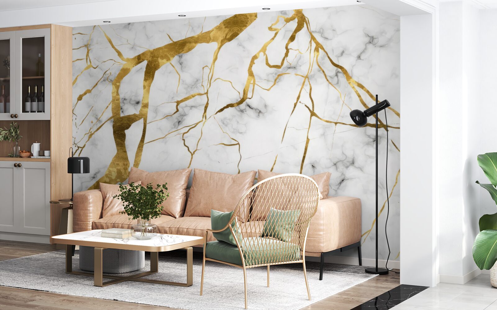 Fototapeten Hintergrund aus weißem und goldenem Marmor