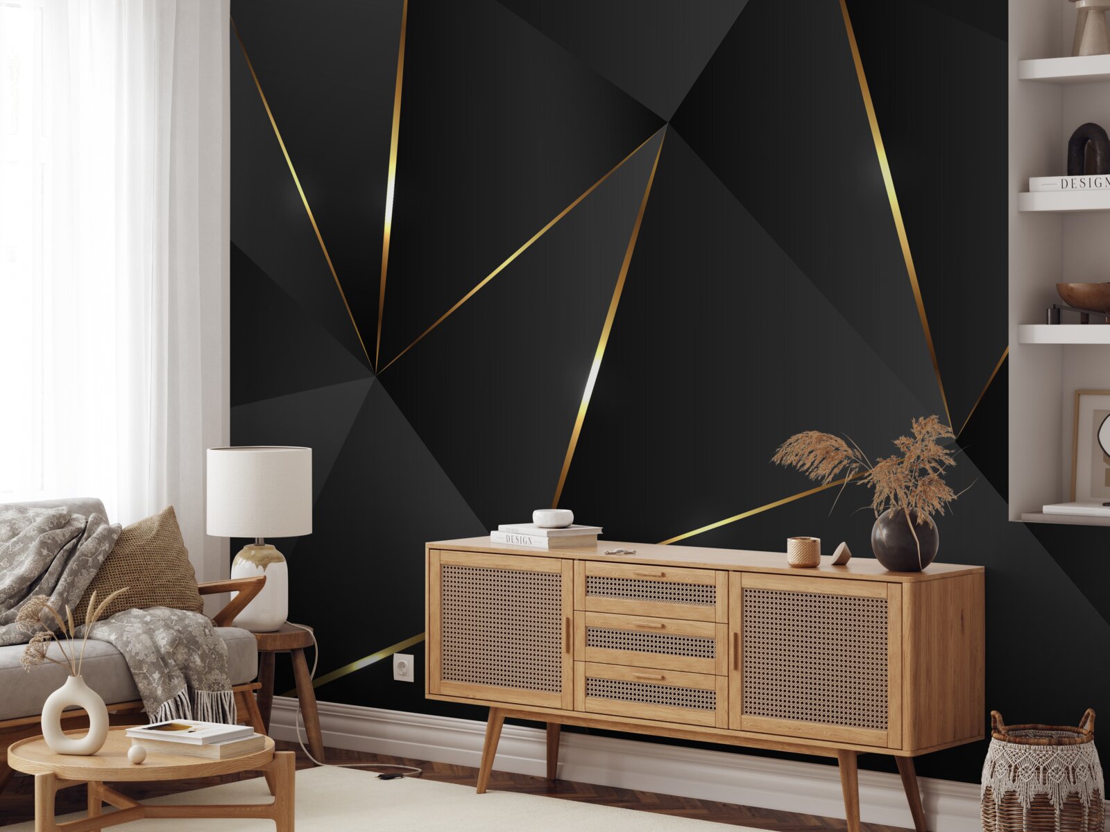 Fototapeten Drei -dimensionale Charaktere in Schwarz und Goldtönen
