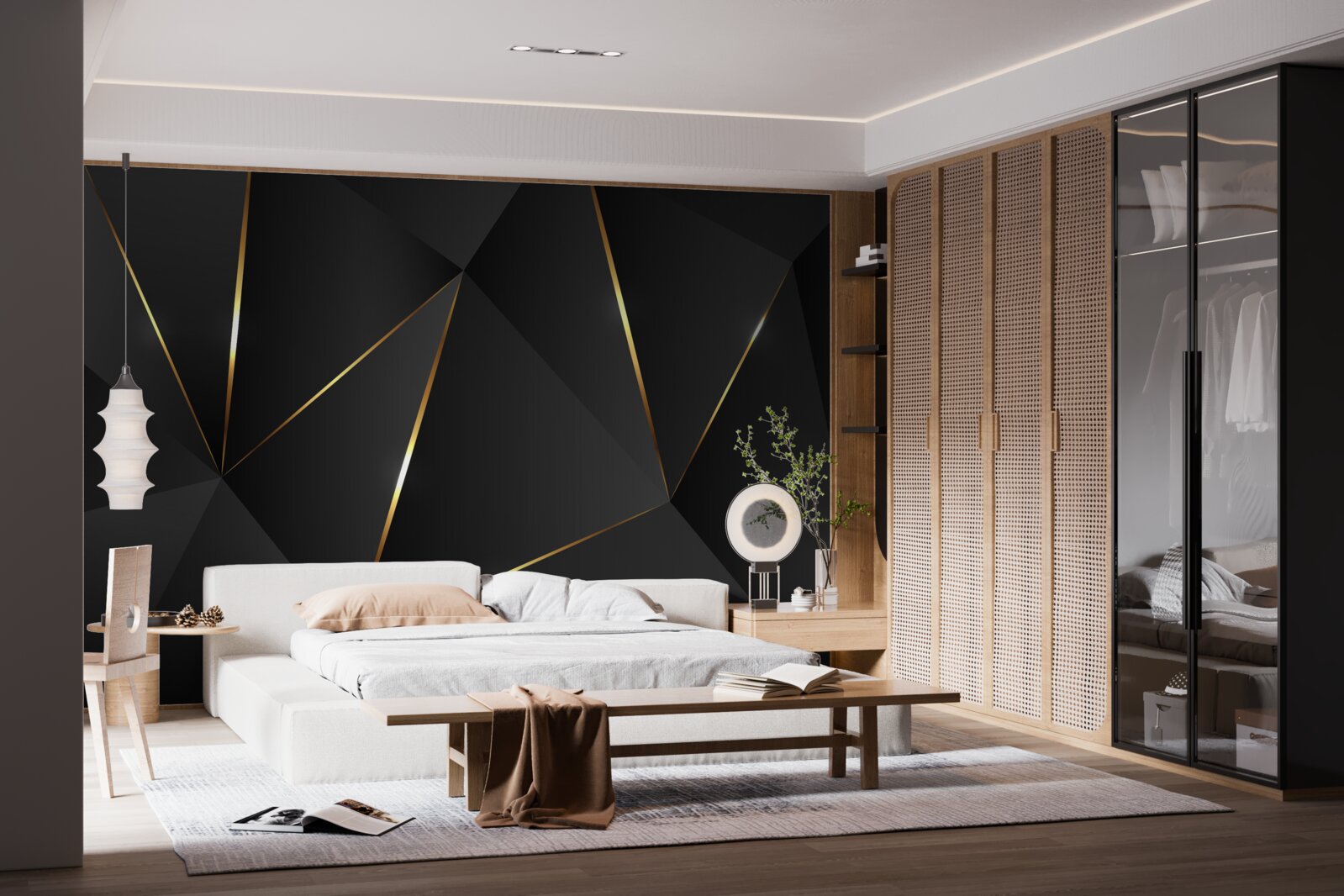 Fototapeten Drei -dimensionale Charaktere in Schwarz und Goldtönen