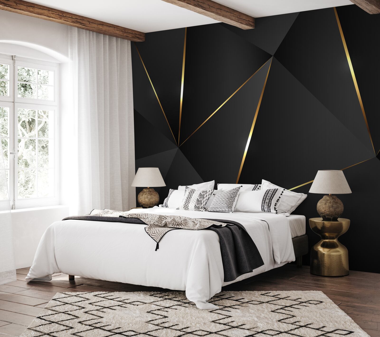 Fototapeten Drei -dimensionale Charaktere in Schwarz und Goldtönen
