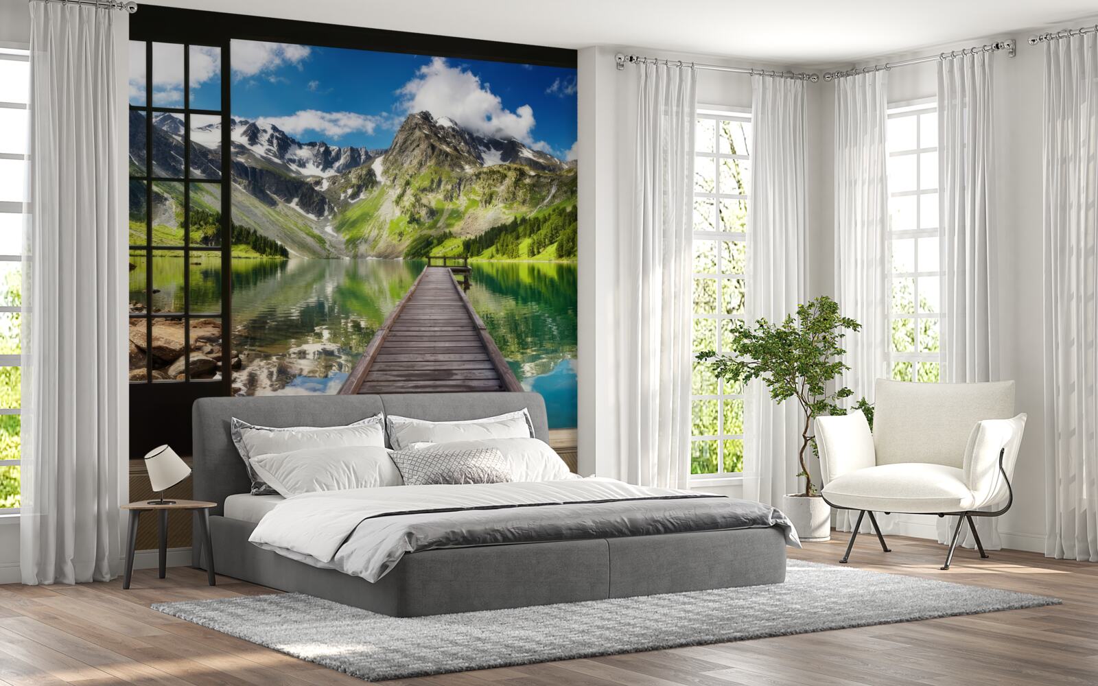 Fototapeten Landschaft der Berge, die sich aus dem Fenster öffnen
