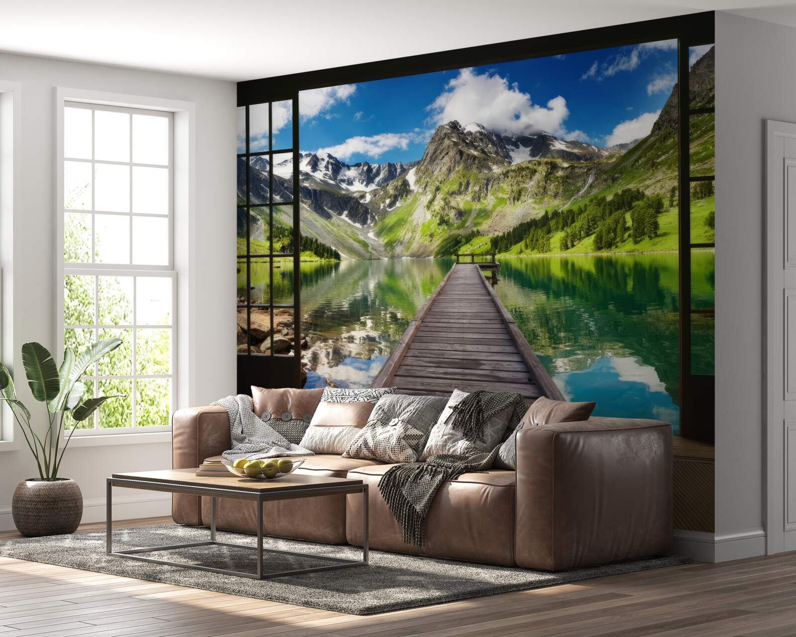 Fototapeten Landschaft der Berge, die sich aus dem Fenster öffnen