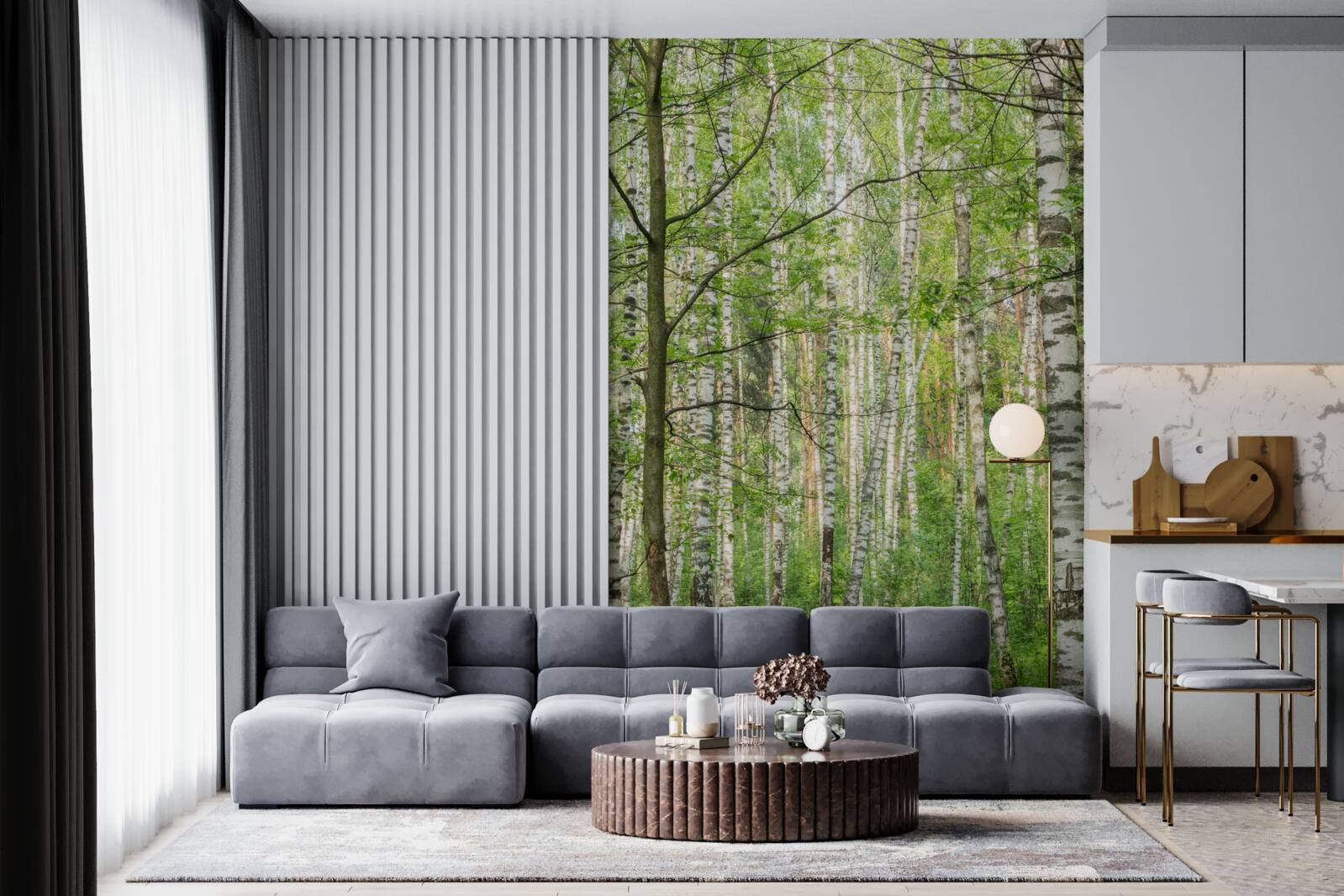 Fototapeten Der Wald bedeckt mit Birken dicht bedeckt