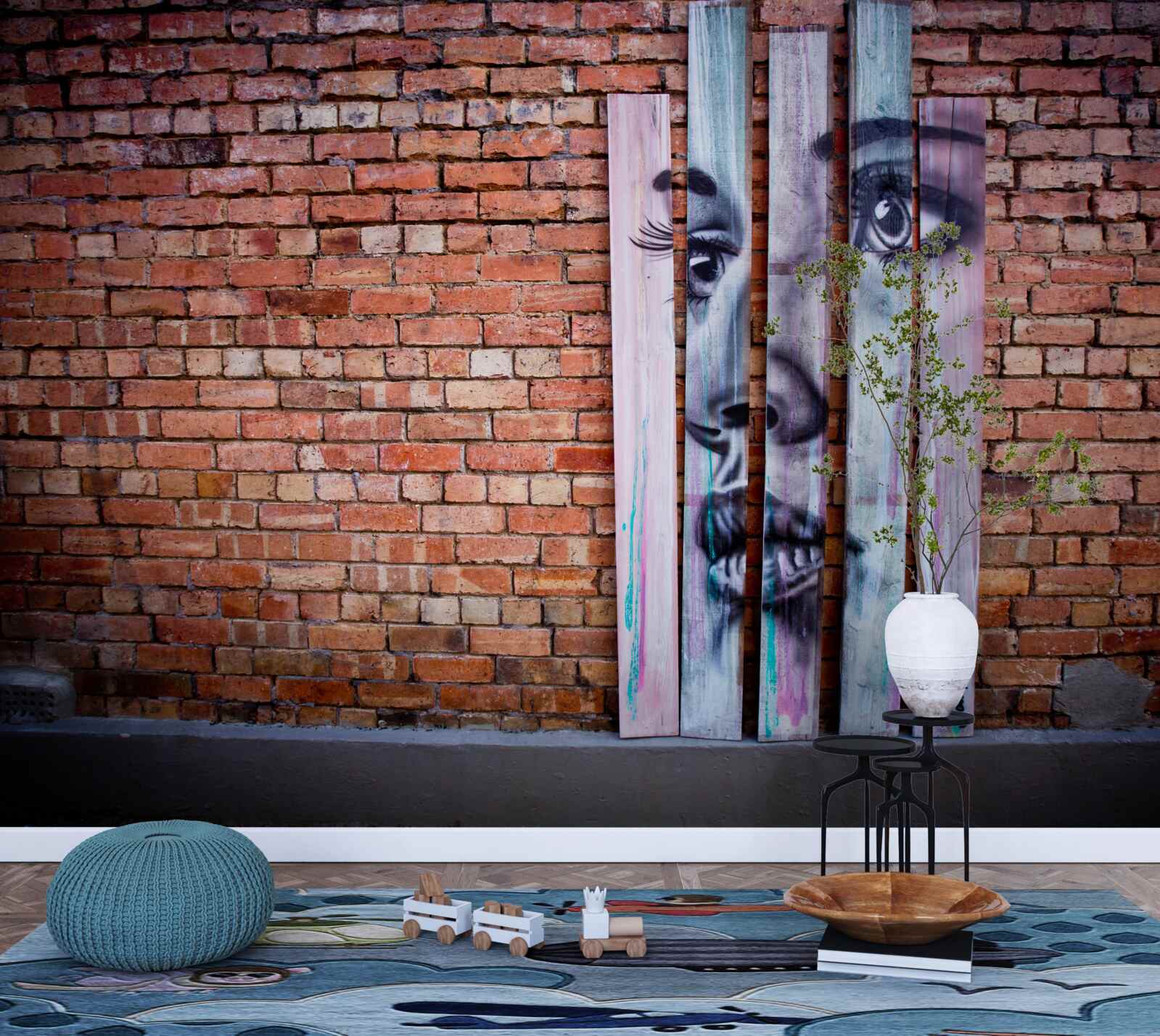 Fototapeten Bild einer Frau an einer scharlachroten Mauer